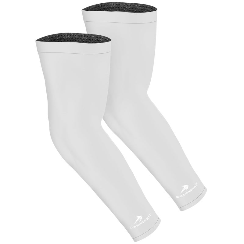 CompressionZ Youth Arm Sleeves Sports | Kids Cooling UV Protection Football, Basketball, Baseball, Volleyball, Boys & Girls White Pair Large - Image 1